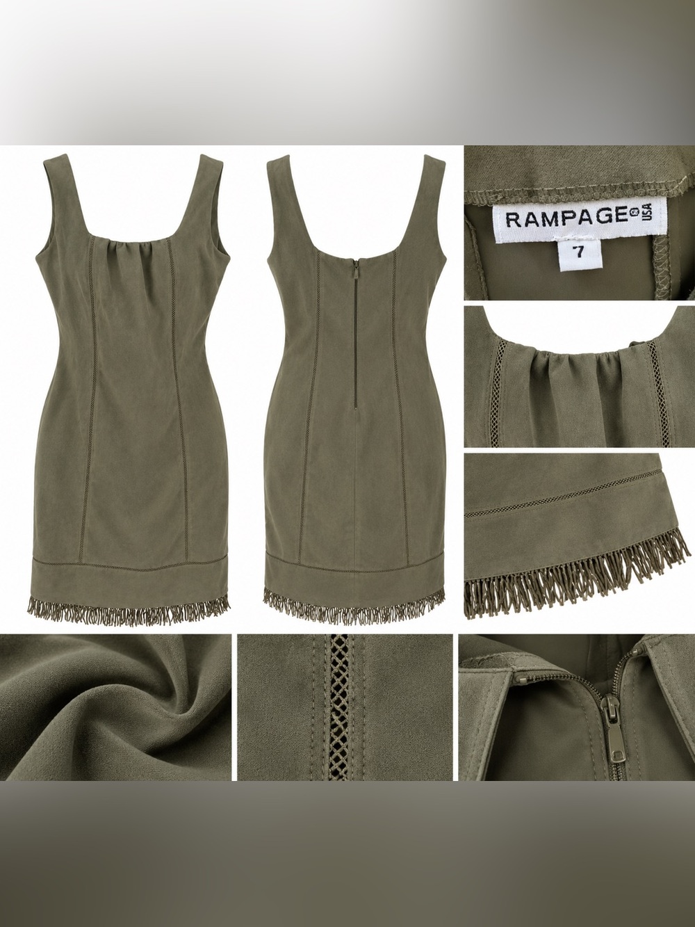 Rampage Olive Green Fringe Dress โ Size 7